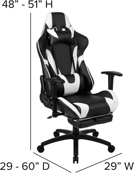 Flash Furniture Gaming Stuhl mit hoher Rückenlehne – Ergonomischer Bürosessel mit verstellbaren Armlehnen und Fußstütze – Perfekt als Zockerstuhl und fürs Home Office – Weiß Bild 3