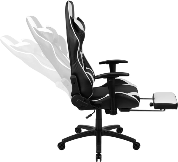 Flash Furniture Gaming Stuhl mit hoher Rückenlehne – Ergonomischer Bürosessel mit verstellbaren Armlehnen und Fußstütze – Perfekt als Zockerstuhl und fürs Home Office – Weiß Bild 7