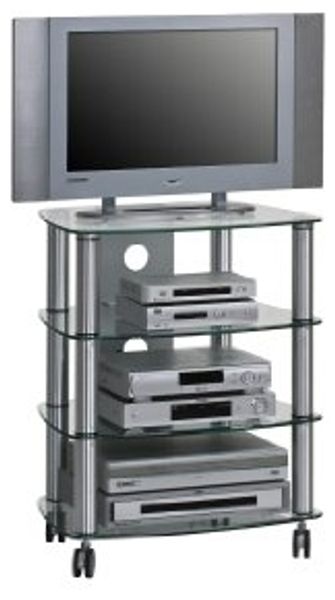 TV- und HiFi-Rack, Metall Alu - Klarglas, 600 x 744 x 465 mm