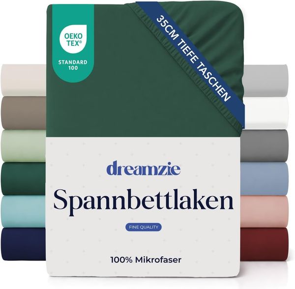 Dreamzie Spannbettlaken 160x200 cm - 35 cm Tiefe Tasche - 100% Mikrofaser Bettlaken - Petrolgrün, Schadstoffgeprüft(Oeko TEX), Bettlaken mit Gummizug
