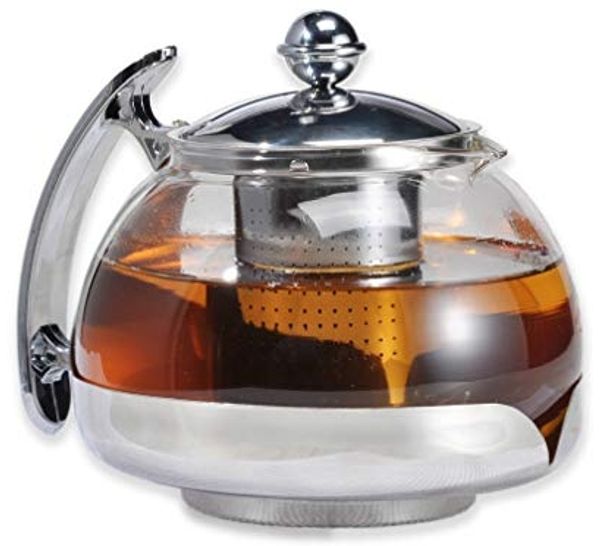 Edelstahl Teekanne Glas Teekocher ca. 1,2L