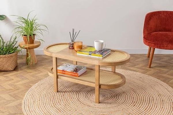 Hanah Home Stylish Coffee Table, Natural Finish, 91 x 42 x 36 cm | 100% Melamine Coated Chipboard, Wooden Legs | Perfect for Modern Living Rooms & Spaces