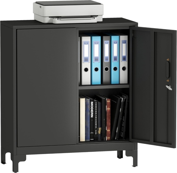 HOMCOM Aktenschrank Abschließbar Mehrzweckschrank mit 2 Ebenen, 2 Türen (Metallschrank, 1-St, Aufbewahrungsschrank) Allzweckschrank 80 x 35 x 91 cm Schwarz