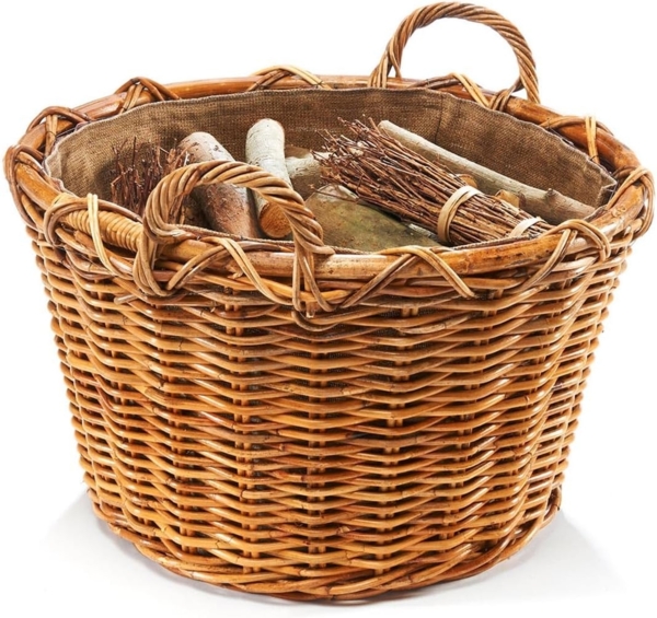 Kobolo Kaminholzkorb Holzkorb Rattan Lacak mit abnehmbarem Leinenstoff