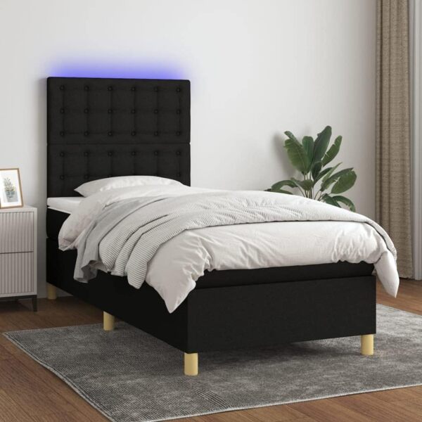 vidaXL Boxspringbett mit Matratze & LED Schwarz 100x200 cm Stoff 3135735