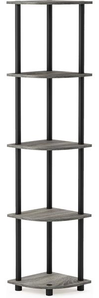 Furinno Eckregal mit 5 Ebenen, Holz, Eiche Grau/Schwarz, 29. 46x29. 46x146. 56 cm