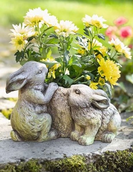 Pflanzer "Häschen" aus Polyresin in Stein Optik, Blumentopf, Pflanztopf, Osterdeko, Gartendeko für Draußen