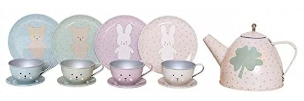 Tee-Set Hase & Teddy aus Blech mit Koffer