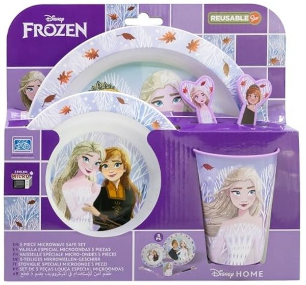 Disney Frozen Teller-Set Mikrowellengeeignet 5-teiliges Kindergeschirr mit rutschfestem Boden