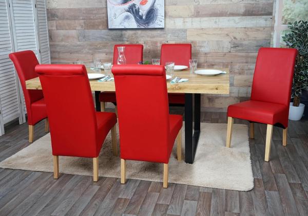 6x Esszimmerstuhl Lehnstuhl Stuhl M37 ~ Kunstleder matt, rot, helle Füße