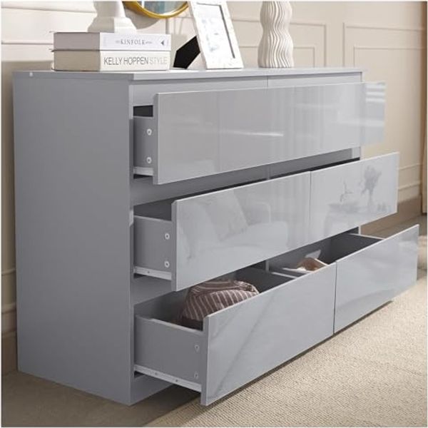 HTI-Living Sideboard Sideboard Kenji 8 Schubladen Hochglanz Grau (Stück, 1 St, 1 Sideboard), Kommode