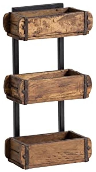 Wandregal hängend Ziegelform 3er aus Altholz – Rustikale Dekokiste mit Metall für Küche, Bad & Wohnzimmer – Vintage Wandboard, Gewürzregal, Geschenkidee