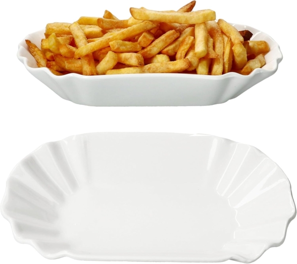 MamboCat Servierschale 2x Frietjes XL Pommesschale oval weiß Currywurst-Schale Porzellan, Porzellan