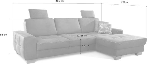 Cavadore Ecksofa Puccino mit Federkern, verstellbarer Rückenlehne und 2 Kopfstützen / Couch in L-Form im Landhausstil / 281 x 86 x 178 cm / Mikrofaser braun Bild 5