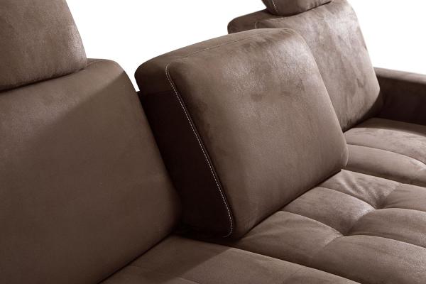 Cavadore Ecksofa Puccino mit Federkern, verstellbarer Rückenlehne und 2 Kopfstützen / Couch in L-Form im Landhausstil / 281 x 86 x 178 cm / Mikrofaser braun Bild 3