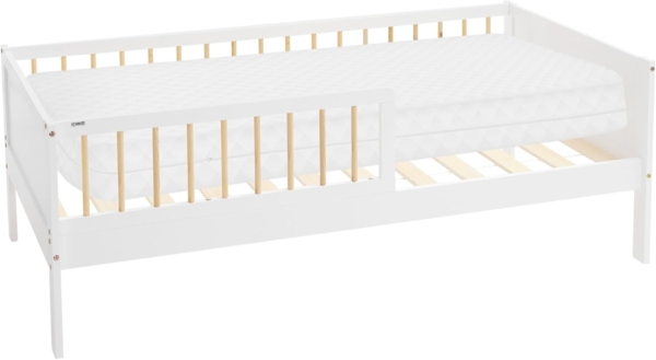 ML-DESIGN Jugendbett Bodenbett Juniorbett inkl. Lattenrost Einzelbett für Kinder Kinderbett, Junior-Bett mit Rausfallschutz & Matratze Bettrahmen aus MDF / Kiefer