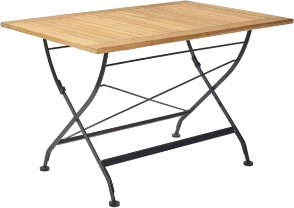 WIMBLEDON Gartentisch 80x120, klappbar, Tischplatte Teakholz, Gestell Stahl schwarz