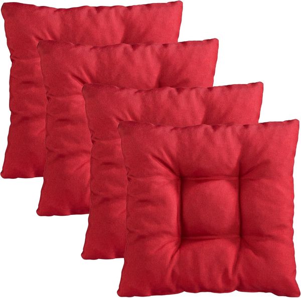 Traumnacht Stuhlkissen Cozy 4er Set, Bequeme Sitzkissen für Gartenstuhl, Küche oder Esszimmer, Indoor u. Outdoor, 38 x 38 x 6 cm, rot