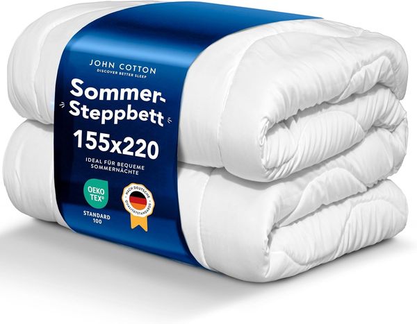 John Cotton New Way Bettdecke 155x220 - Leichte Steppdecke für Sommer | Weiche & Atmungsaktive Allergiker Sommerdecke | Oeko-Test Zertifiziert Decke | Sommerbettdecken | Dünne Decke 155x220 cm