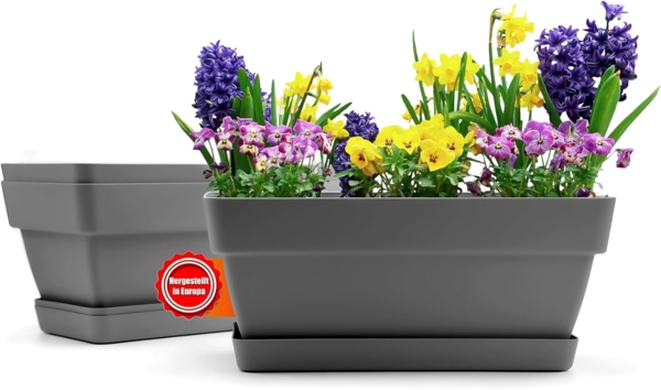 BigDean 3 Stück Balkonkasten Blumenkasten Balkon 40 cm lang aus bruchfestem Kunststoff in Anthrazit – Balkon Pflanzkasten für innen & außen geeignet – Made in Europe