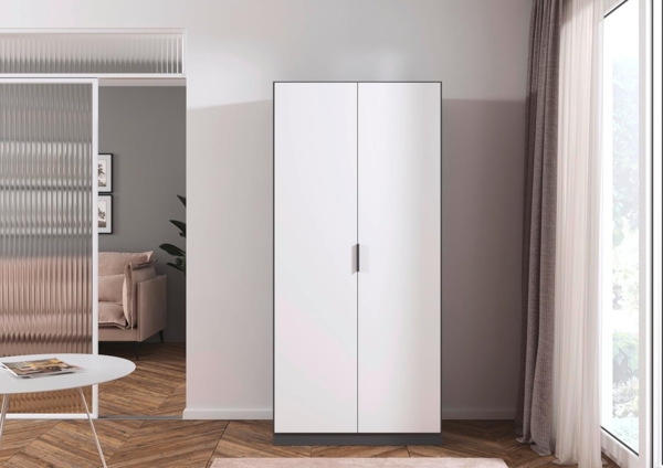 Rauch Möbel Lagoa, Kleiderschrank, Garderobe für Schlafzimmer, Kinderzimmer, Jugendzimmer 2-türig, mit Zubehör Premium, Farbe Weiß/Grau metallic, Schwarz, Breite 91 Bild 2