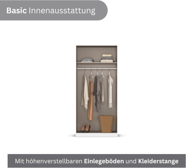 Rauch Möbel Lagoa, Kleiderschrank, Garderobe für Schlafzimmer, Kinderzimmer, Jugendzimmer 2-türig, mit Zubehör Premium, Farbe Weiß/Grau metallic, Schwarz, Breite 91 Bild 6
