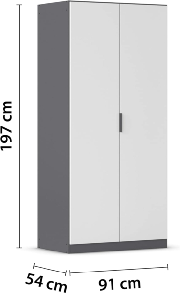 Rauch Möbel Lagoa, Kleiderschrank, Garderobe für Schlafzimmer, Kinderzimmer, Jugendzimmer 2-türig, mit Zubehör Premium, Farbe Weiß/Grau metallic, Schwarz, Breite 91 Bild 3