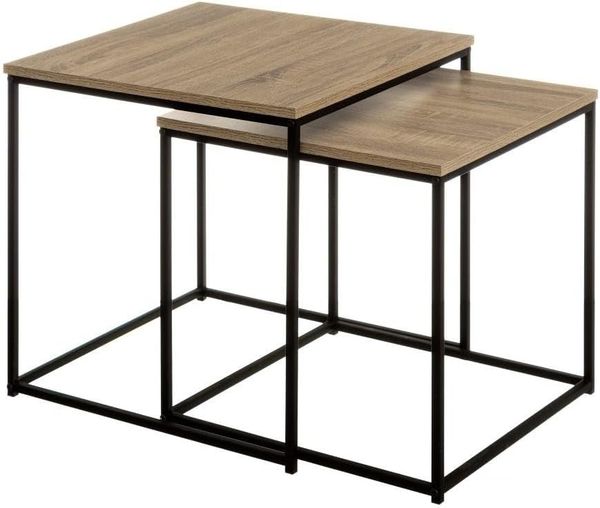 Set mit 2 Beistelltischen aus PB und Metall in Natur und Schwarz