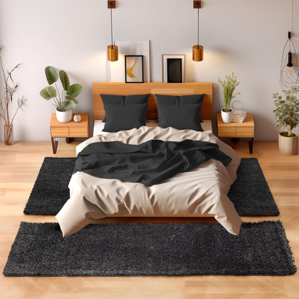 SIMPEX24 Hochflor-Bettumrandung Unicolor - Einfarbig, Höhe 30 mm, (Bett-Set, 3-tlg, Bettvorlage), Schlafzimmer Teppich Bettumrandung Läufer Set 3 teilig