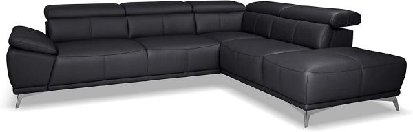 Mivano Ecksofa Felipe in Echtleder / Moderne Eckcouch mit verstellbaren Kopfstützen / 292 x 73 x 233 / Leder Schwarz