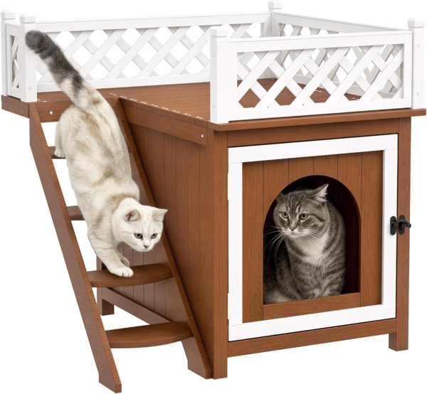 PawHut Tierhöhle Katzenhöhle, für Katzen, bis 6 kg, Indoor, Outdoor 67,5 x 63 x 68,5 cm, Braun Bild 1