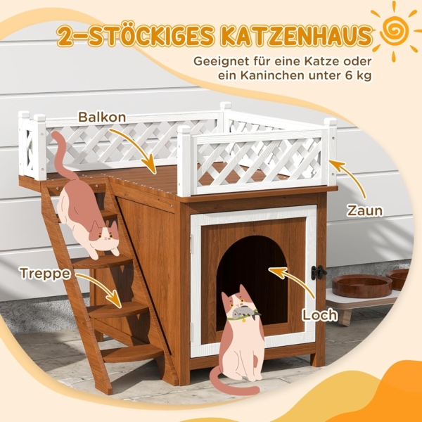 PawHut Tierhöhle Katzenhöhle, für Katzen, bis 6 kg, Indoor, Outdoor 67,5 x 63 x 68,5 cm, Braun Bild 3