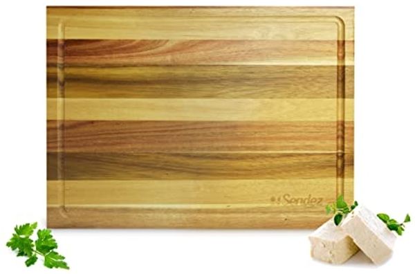 Großes Schneidebrett 40x30 aus Akazie Küchenbrett Frühstückbrettchen Servierbrett mit Saftrille