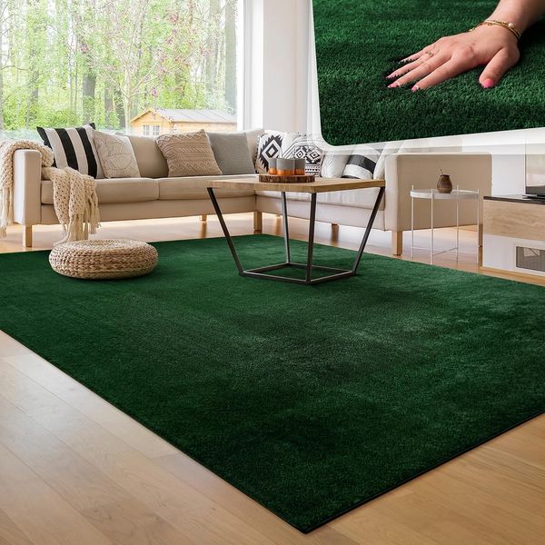 Paco Home Waschbarer Teppich Wohnzimmer Schlafzimmer Kurzflor rutschfest Flauschig Weich Moderne Einfarbige Muster, Grösse:100x200 cm, Farbe:Grün