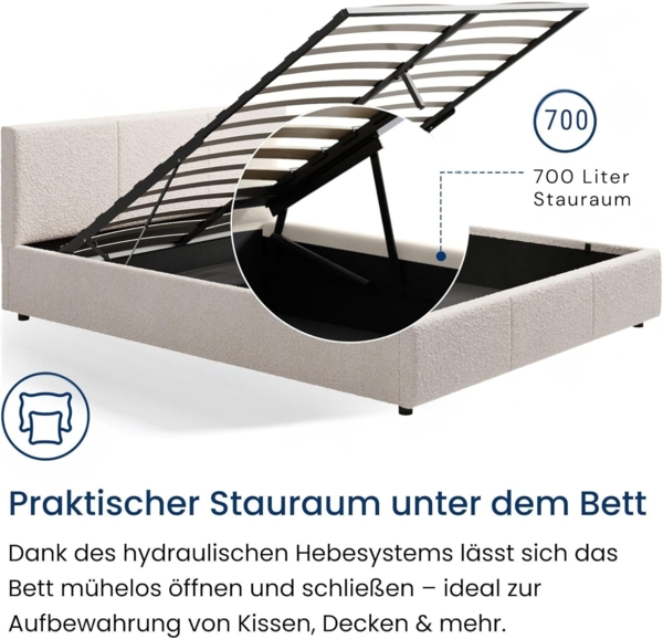Home Collective Polsterbett Bett 140x200/160x200 Doppelbett Bettgestell mit Lattenrost & Stauraum (140x200 cm), mit Matratze, Stauraum und Bettkasten 140x200 cm in Stoff Beige Bild 5