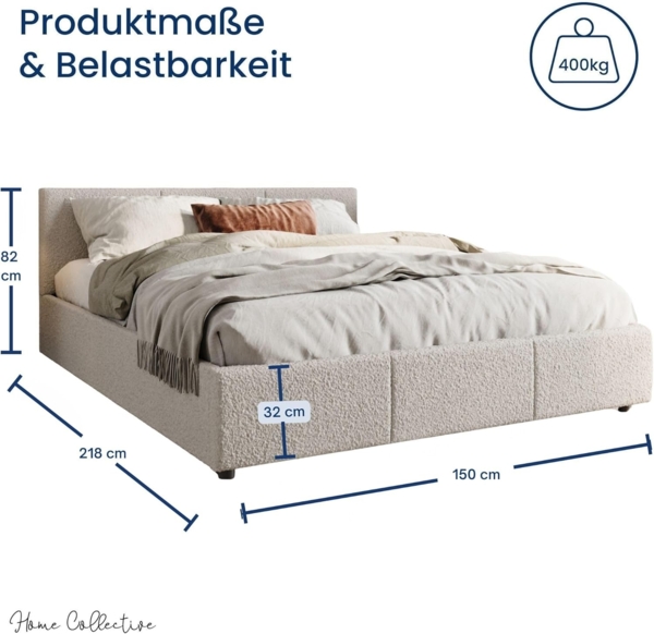 Home Collective Polsterbett Bett 140x200/160x200 Doppelbett Bettgestell mit Lattenrost & Stauraum (140x200 cm), mit Matratze, Stauraum und Bettkasten 140x200 cm in Stoff Beige Bild 2