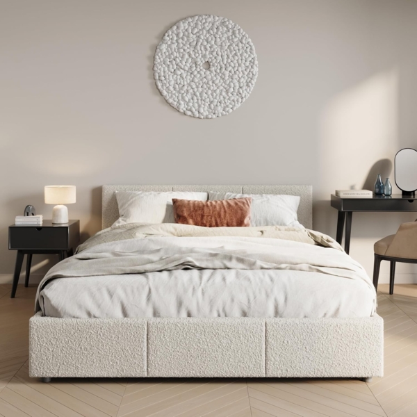 Home Collective Polsterbett Bett 140x200/160x200 Doppelbett Bettgestell mit Lattenrost & Stauraum (140x200 cm), mit Matratze, Stauraum und Bettkasten 140x200 cm in Stoff Beige Bild 4