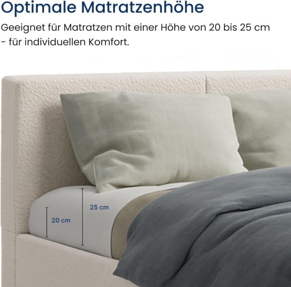 Home Collective Polsterbett Bett 140x200/160x200 Doppelbett Bettgestell mit Lattenrost & Stauraum (140x200 cm), mit Matratze, Stauraum und Bettkasten 140x200 cm in Stoff Beige Bild 6