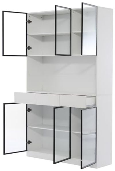Odikalo Vitrine Schrank Glasschrank Tür 200cm hoch Multi Storage Bücherregal Sammlung