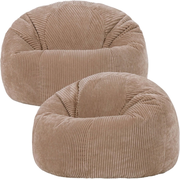 Icon Kingston Sitzsack Cord, Mokkabraun, 2er Pack, Sitzsack Erwachsene mit Füllung, Bean Bag, Cord Sessel, Lounge Sessel, Lounge Stuhl, Schlafzimmer, Wohnzimmer, Wohnzimmer Möbel