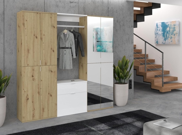 Garderobenschrank mit Spiegel Line-Up in Eiche 122 x 193 cm Bild 4