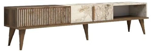 Dmora - Fernsehschrank Aquila, Ständer für Wohnzimmerfernseher, Niedriges Wohnzimmer-Sideboard, TV-Ständerbasis, 180x35h40 cm, Walnuss und Weiß Bild 7