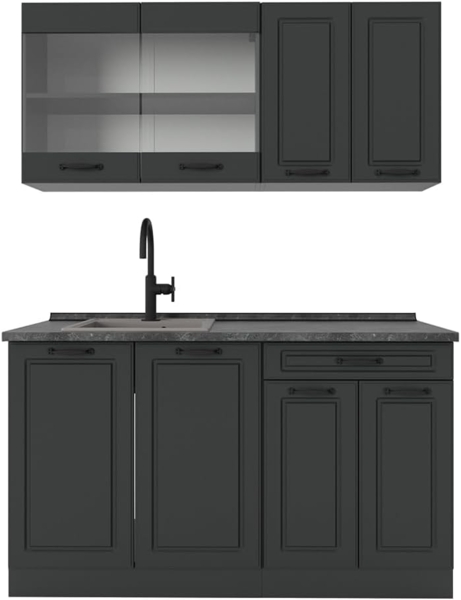 Singleküche R-Line Anthrazit Landhaus/Anthrazit 140 cm , AP Anthrazit Vicco