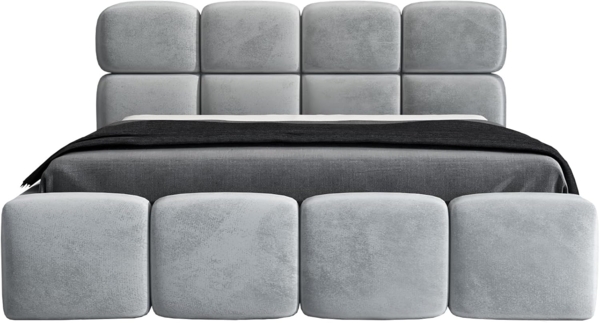 Polsterbett MONAKO 180x200 mit Matratze, Bettkasten und Lattenrost. Farbe: Silber 15