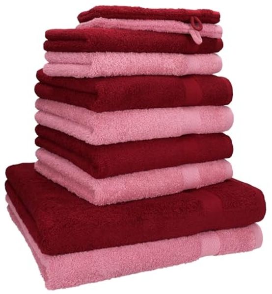 Betz Handtuch Set 10-TLG. Handtuch-Set Premium, 100% Baumwolle, (Set, 10-tlg), Farbe Altrosa & Dunkelrot