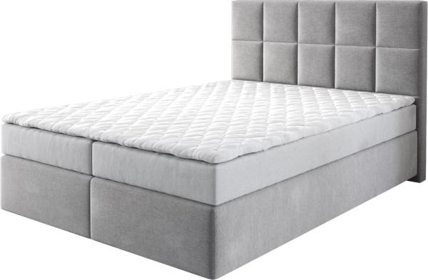 Boxspringbett Dream-Fine 140x200 cm Mikrofaser Grau mit Matratze und Topper