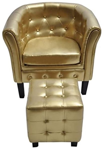 vidaXL Sessel mit Fußhocker Golden Kunstleder [60713]