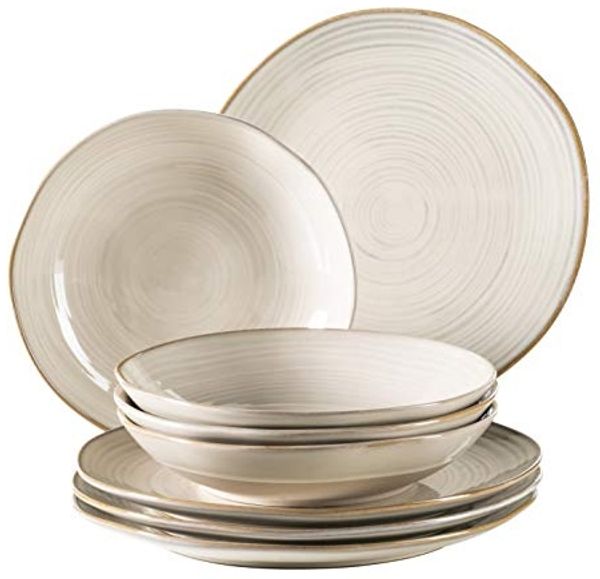 Mäser 931371 Nottingham Vintage Tafel-Service für 4 Personen mit Speiseteller und Suppenteller im Retro-Look, Steinzeug, beige, 8-teilig (1 Set)