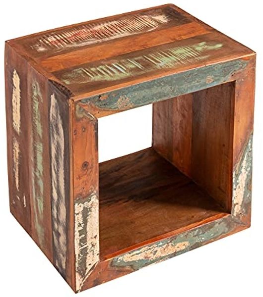 riess-ambiente Beistelltisch JAKARTA 45cm natur / bunt, Cube · recyceltes Massivholz · Nachttisch · Regal · Boho-Stil