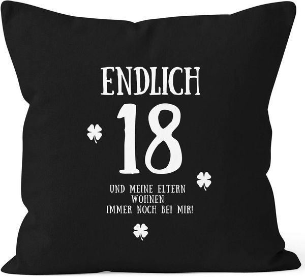 MoonWorks Dekokissen Kissenbezug Endlich 18 zum Geschenk zum 18. Geburtstag Kissen-Hülle Deko-Kissen 40x40 Baumwolle MoonWorks®